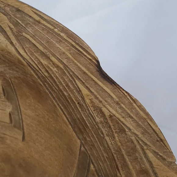 VTG Asian Hand Carved Wood Bowl Engraved Rustic Low Floral Design 11” Decorative - Picture 6 of 9